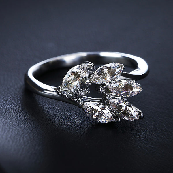 Shiny Zircon Feather Charm Ring