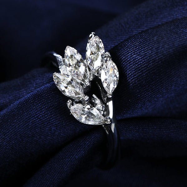Shiny Zircon Feather Charm Ring