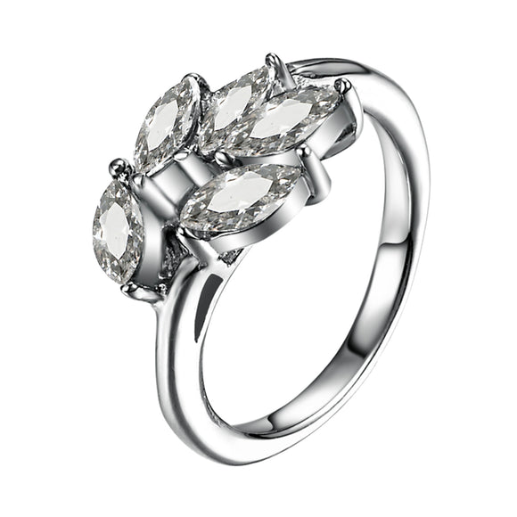 Shiny Zircon Feather Charm Ring