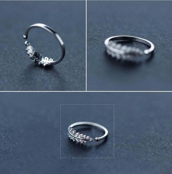 Feather Crystal Stone Leafs Rings