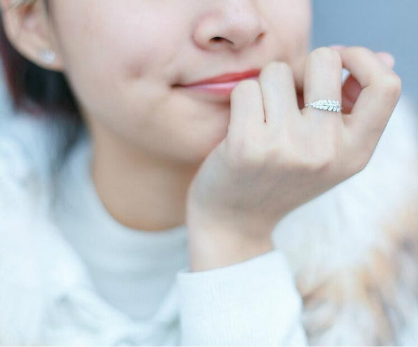 Feather Crystal Stone Leafs Rings
